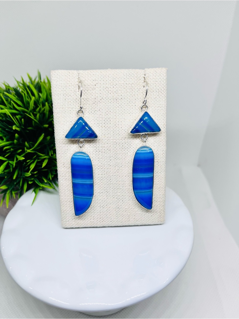 Blue Striped Agate Drop Earrings - Women Jewelry